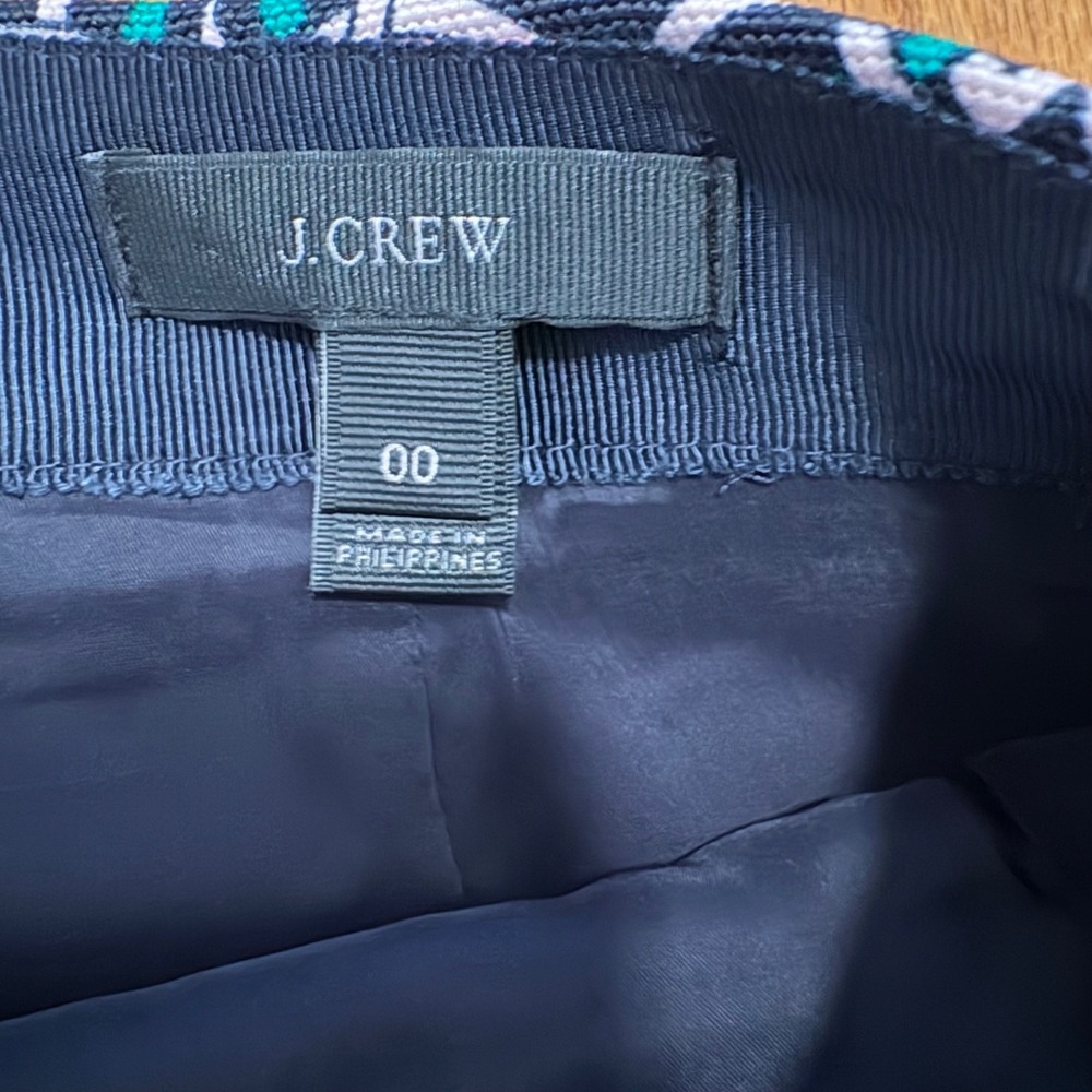 J. Crew Pencil Skirt Sz 00 Green Navy Pink Lattice Medallion Knee Length Lined - Picture 3 of 7